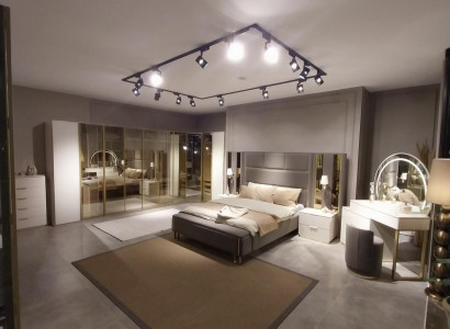 Luxus Schlafzimmer Set Bett + 2x Nachttische Kommode Kleiderschrank Holz Neu